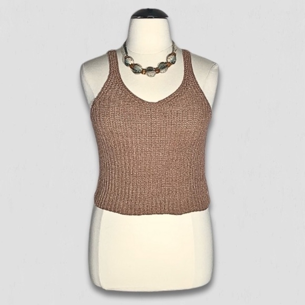 Moon & Madison Cropped Tank Top Sleeveless Crocheted Cable Knit Rose Pink sz XL